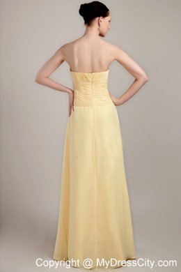 Light Yellow Column Strapless Floor-length Prom Dress Chiffon Ruche