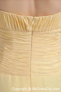 Light Yellow Column Strapless Floor-length Prom Dress Chiffon Ruche