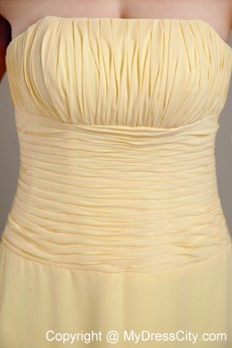 Light Yellow Column Strapless Floor-length Prom Dress Chiffon Ruche