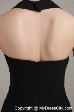 Halter Black Column Long Chiffon Beading and Ruche Prom Dress