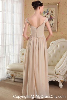 Straps V-neck Champagne Ankle-length Chiffon Sequins Prom Dress
