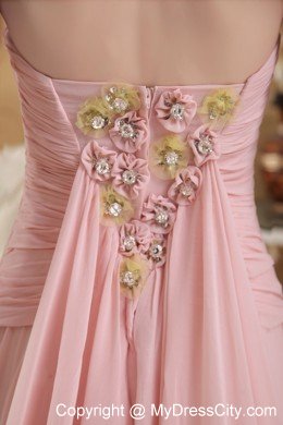 Princess Baby Pink Brush Train Beading Hand Flowers Prom Dress