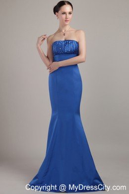 Mermaid Blue Strapless Prom Dress Floor-length Satin Beading