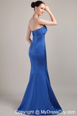 Mermaid Blue Strapless Prom Dress Floor-length Satin Beading