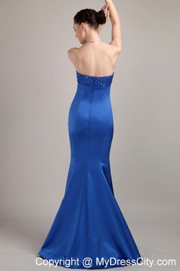 Mermaid Blue Strapless Prom Dress Floor-length Satin Beading