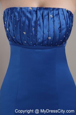 Mermaid Blue Strapless Prom Dress Floor-length Satin Beading