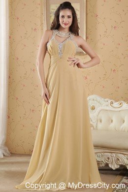 Scoop Gold Empire Chiffon Prom Dress Beading Floor-length