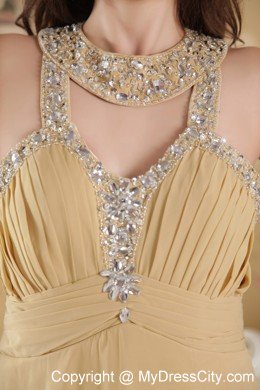 Scoop Gold Empire Chiffon Prom Dress Beading Floor-length