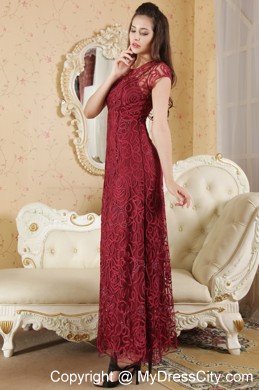 Bateau Ankle-length Burgundy Column Beading Prom Dress