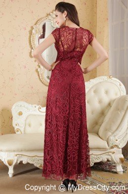 Bateau Ankle-length Burgundy Column Beading Prom Dress