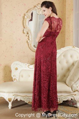 Bateau Ankle-length Burgundy Column Beading Prom Dress