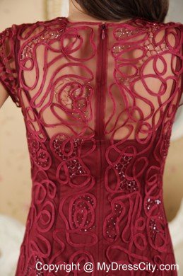 Bateau Ankle-length Burgundy Column Beading Prom Dress