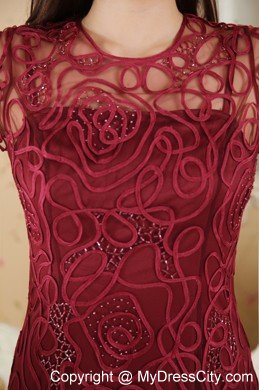 Bateau Ankle-length Burgundy Column Beading Prom Dress