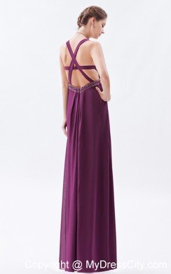 High-low Dark Straps Purple Sheath Prom Dress Chiffon Beading