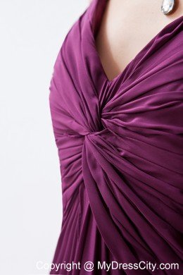 High-low Dark Straps Purple Sheath Prom Dress Chiffon Beading