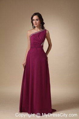 Burgundy One Shoulder Chiffon Prom Dress with Cutout Back