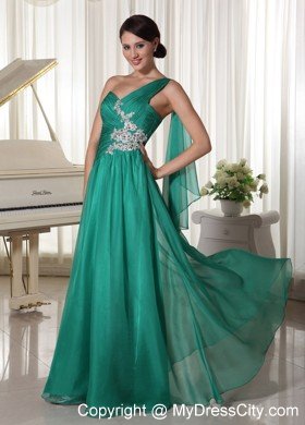 Turquoise One Shoulder Ruched Prom Dress with Side Zipper