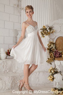 Beading Empire Straps White Short Prom Dress for Girls