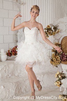 White Organza Beading Mini-length Sweetheart Short Prom Dress for Girls