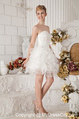 White Organza Beading Mini-length Sweetheart Short Prom Dress for Girls