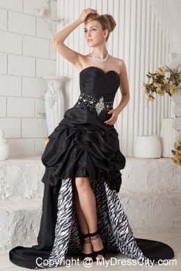 Taffeta Sweetheart Beading and Ruches High-low Black Prom Dress