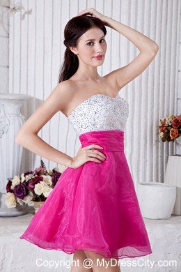 Sweetheart Organza Beading Mini-length Hot Pink Short Prom Dress