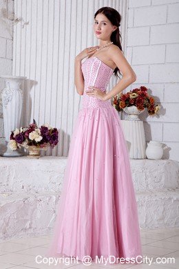 A-line Empire Strapless Beading Baby Pink Prom Dress