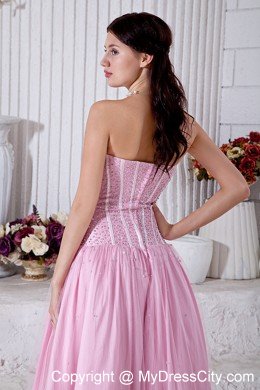 A-line Empire Strapless Beading Baby Pink Prom Dress