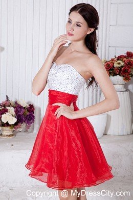 Organza Short Beading Red and White Prom Dress 2013