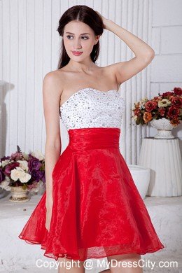 Organza Short Beading Red and White Prom Dress 2013