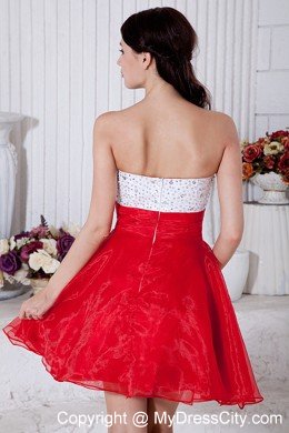 Organza Short Beading Red and White Prom Dress 2013