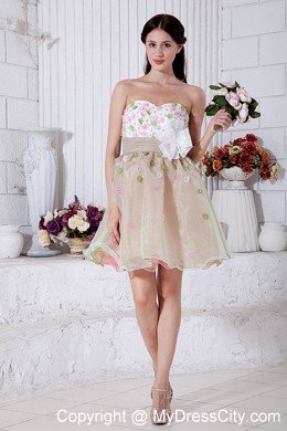 A-line Sweetheart Mini-length Organza Flower Prom Dress for Girls