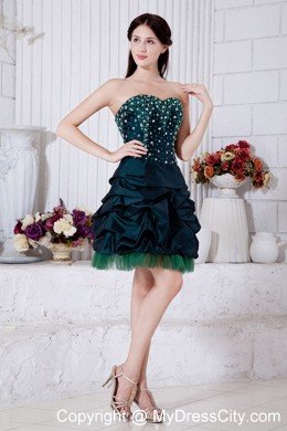 Princess Sweetheart Mini-length Taffeta Beading Teal Prom Dress 2013