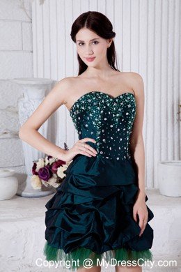 Princess Sweetheart Mini-length Taffeta Beading Teal Prom Dress 2013