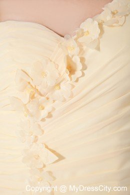 One Shoulder Column Flowers Brush Train Light Yellow Prom Dress
