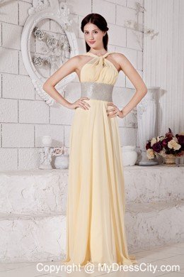 Empire Straps Chiffon Light Yellow Prom Dress With Silver Belt