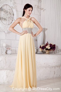 Empire Straps Chiffon Light Yellow Prom Dress With Silver Belt