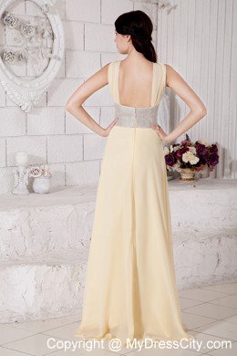 Empire Straps Chiffon Light Yellow Prom Dress With Silver Belt