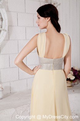 Empire Straps Chiffon Light Yellow Prom Dress With Silver Belt