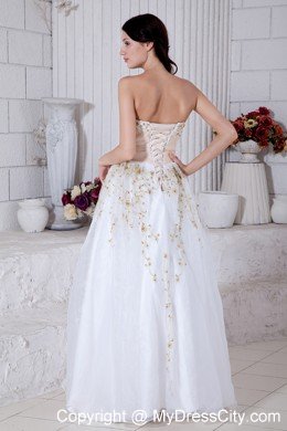 Sweetheart Beading White Prom Dress with Gold Bow Detail