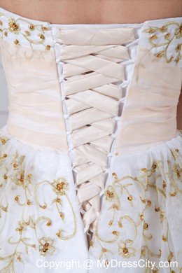 Sweetheart Beading White Prom Dress with Gold Bow Detail