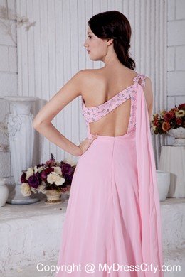 Pink Single Shoulder Beading Prom Dress with Watteau Train