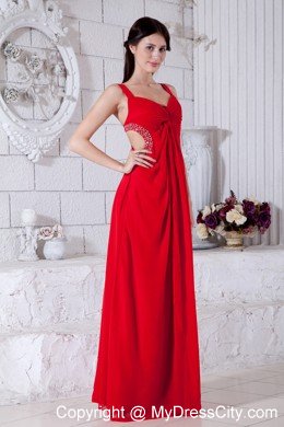 Sexy Chiffon Beading Red Prom Dresses with Side Cut Out