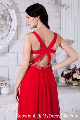 Sexy Chiffon Beading Red Prom Dresses with Side Cut Out