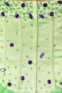 Satin and Organza Beading A-line Halter Spring Green Prom Dress