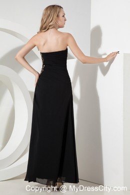 Chiffon Empire Strapless Ankle-length Black Prom Dress with Side Zipper