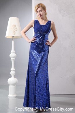 Sequined Column V-neck 2013 Blue Prom Dress for Women