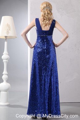 Sequined Column V-neck 2013 Blue Prom Dress for Women
