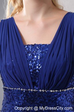 Sequined Column V-neck 2013 Blue Prom Dress for Women