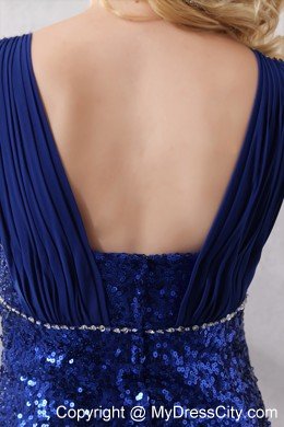 Sequined Column V-neck 2013 Blue Prom Dress for Women